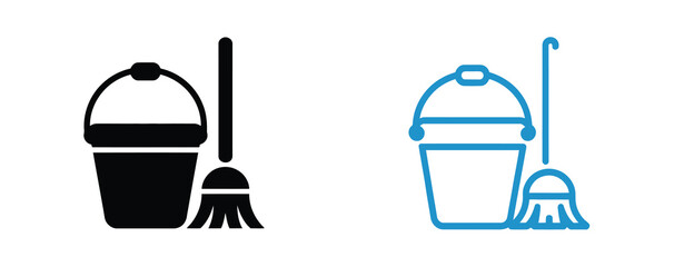 WebCleaning essentials visualized with bucket and broom icons, perfect for illustrating hygiene, chores, and home maintenance in a modern, minimalist style, ideal for blogs and tutorials