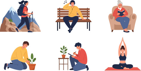 Naklejka premium individual wellbeing diverse paths to peace, hobbies, and personal growth