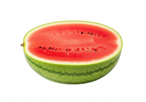 Juicy red watermelon half with green rind fruit seeds isolated on a transparent background - Powered by Adobe