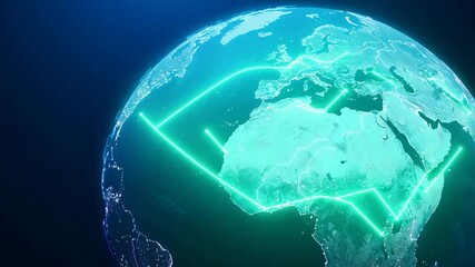 Digital globe with neon lines representing global connectivity   - Powered by Adobe