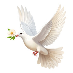 detailed vector illustration of a dove gracefully flying with a tiny flower in its beak, symbolizing peace and harmony. Ideal for designs related to love, nature, and tranquility