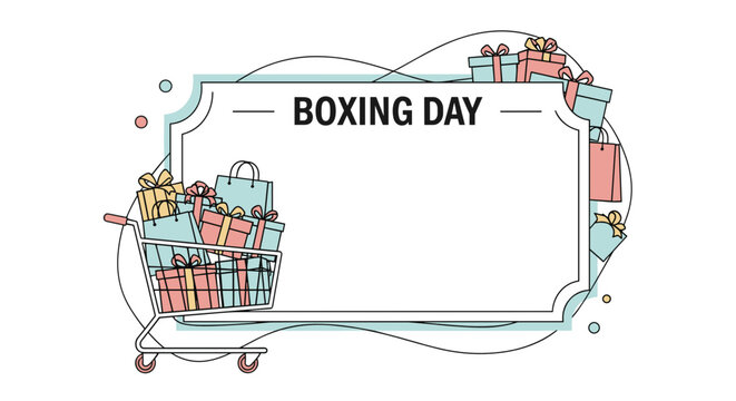 Boxing Day sale promotional frame design with a shopping cart full of gifts and copy space - Powered by Adobe