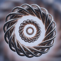 Infinity Helix – Abstract Spiral of Liquid Metal Threads, Elegant 3D spiral made of liquid metal threads with high-detail reflections. 
