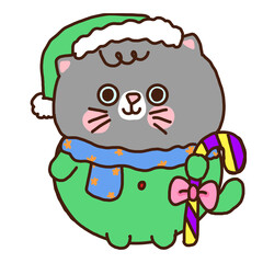 Kawaii Cat Christmas PNG.