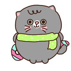 Kawaii Cat Christmas PNG.