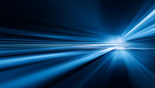 Abstract blue light streaks and lines creating a sense of rapid motion and futuristic digital technology on a dark background - Powered by Adobe