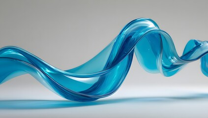 Naklejka premium Abstract flowing wave of translucent azure blue liquid or glass sculpture with smooth curves and light reflections on a neutral background