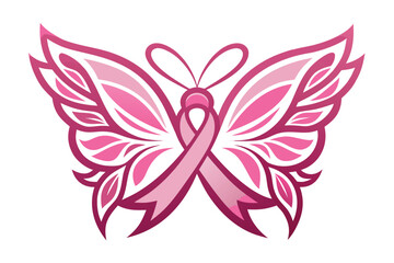 Obraz premium Pink Butterfly Breast Cancer Awareness Ribbon Design
