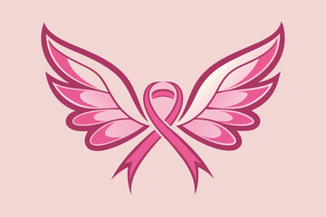 Fototapeta premium Pink Ribbon with Stylized Wings breast cancer awareness