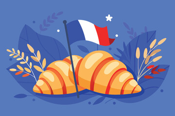Croissants and French Flag with Floral Accents France