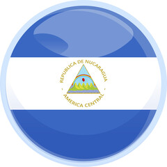 Round Nicaraguan Flag Emblem With A Transparent Background Showing The National Coat Of Arms Surrounded By A Blue Border And Reflective Surface In Bright Daylight