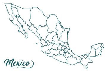 Outline map of Mexico with internal state borders country