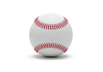Close up of a classic white baseball with red stitching isolated on a clean white backdrop