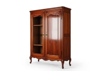 Elegant antique wooden display cabinet with glass doors and curved legs for home decor