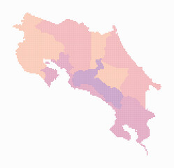 Obraz premium Costa Rica dotted map. Digital style map of the country on white background. Costa Rica shape with square dots. Colored dots style. Small size squares. Amazing vector illustration.