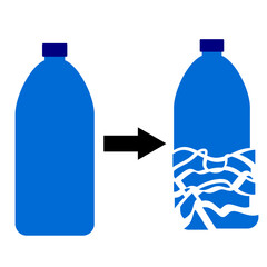 Broken blue plastic bottle process not decomposed vector clip art. Ecology purpose graphic element printable for poster and leaflet. No plastic pollution