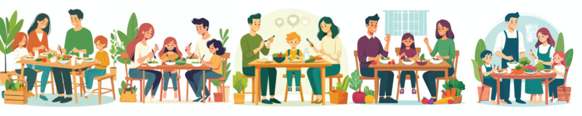 vector a family eating vegetables together