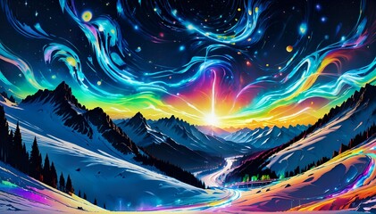 Fantasy ski area at night