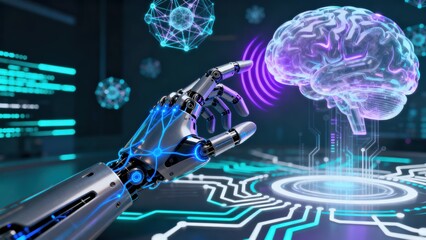 3D rendering artificial intelligence AI research of robot and cyborg development for future of people living.