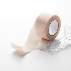 Close-up of a roll of athletic tape on a clear surface with a