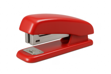 Red stapler holding documents together for office work