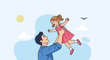 Obraz premium father joyfully lifting daughter in the air with love in a bright outdoor setting 