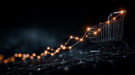 Shopping Cart With Glowing Digital Growth Graph, E-Commerce Success, Online Retail, Business Technology, And Data Innovation
