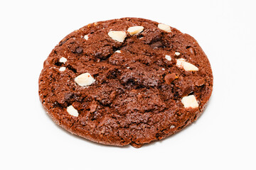 stuck of chocolate brownie cookies on wooden background. Homemade pastry.