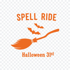 A Halloween logo featuring a broomstick and bats with the text 'Spell Ride' and 'Halloween 31st', perfect for events.