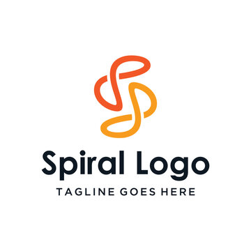 Initial Letter S SS Spiral with abstract interconnected orange yellow flowing lines ribbon pattern for technology business or communication logo design