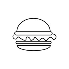 Isolated burger icon. Fast food. Black and white vector illustration. Can be used in mobile apps, websites, advertising, etc.