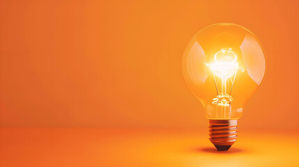 Light bulb with filament, close-up on orange background. Metaphor of inspiration, invention and creativity. Innovation and inspiration concept - glowing light bulb on bright background