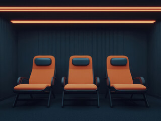 Obraz premium digital nomad future. Futuristic coworking space featuring zero-gravity chairs and VR headsets, dynamic and innovative