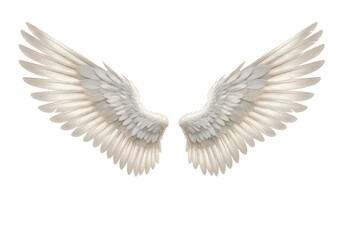 Naklejka premium Stunning ethereal white angel wings spread wide, showcasing delicate feathers and a soft luminous glow, perfect for fantasy, spirituality, and angelic themes.