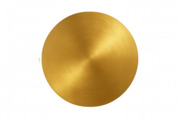 Gold brushed metal circle texture on transparent background, shiny metallic golden disc design element