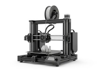 Advanced 3d printer with filament spool producing detailed objects in studio lighting
