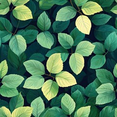 Dark green leafy pattern, tropical seamless botanical background.