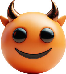 Fototapeta premium Cute orange devil emoji with horns and smiley face isolated on transparent background