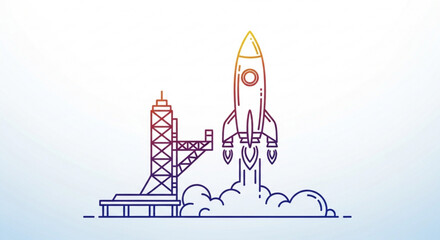 A rocket ship is taking off from a launchpad, ready to explore the cosmos, it is a symbol of ambition