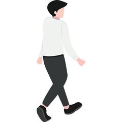 Full Body Shot of a Person with Short Black Hair Wearing a White Long Sleeved Shirt and Black Pants Walking with a Transparent Background