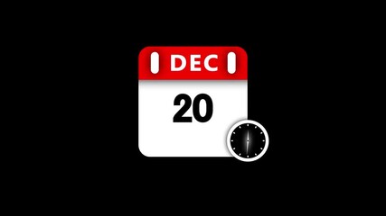 December 20th calendar icon with a clock on a black background date twenty