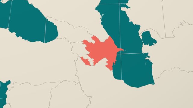 Azerbaijan map. Animated zoom into the country on the Globe in Teal Pale Mint color palette. Country logo animation. Map with meridians, parallels. Charming video.