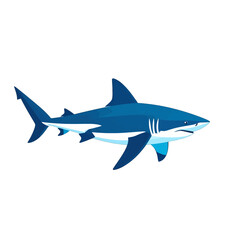 Fototapeta premium Pixelated Blue and White Shark Illustration on White Background Digital Art Style Isolated Marine Predator with Sharp Teeth Pixel Graphics