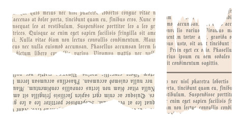 Naklejka premium Collage newspaper ripped elements. Trendy retro vintage paper cut, rip torn, notebook sheet. Old gazette news sheet set for scrapbook. Isolated vector illustration on transparent background.