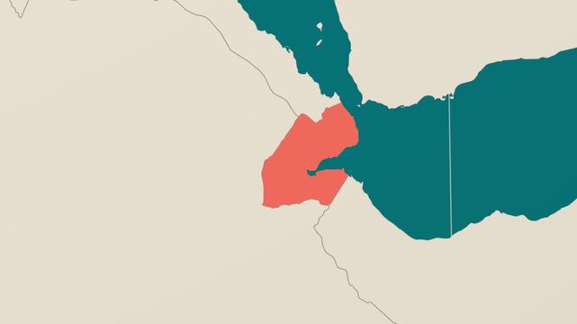 Djibouti map. Animated zoom into the country on the Globe in Teal Pale Mint color palette. Country logo animation. Map with meridians, parallels. Appealing video.