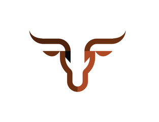 Geometric Brown Bull or Cow Head Horns Line Art Vector Logo Icon Design