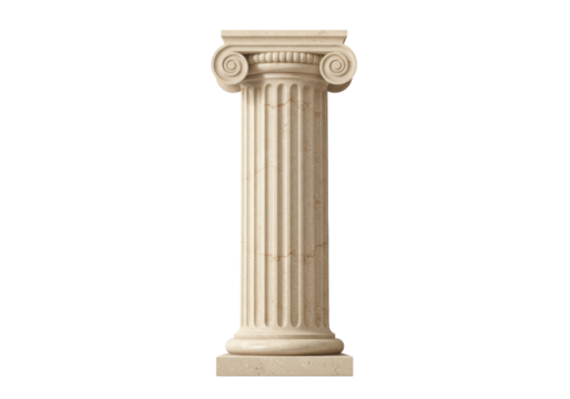 Ionic column isolated on transparent background, ancient architectural element in stone for building design and historical concepts