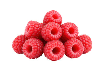 Heap of fresh red raspberries isolated on transparent background, delicious and healthy fruit for dessert and snack