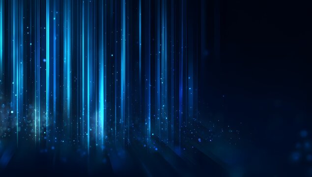 Abstract vertical streaks of vibrant electric blue light illuminate a dark mysterious background creating a sense of futuristic technology and digital motion