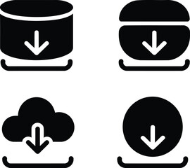 Illustrative Icons of Data Download and Cloud Downloading Black and White Depiction of Software and Application Elements for User Interface Design